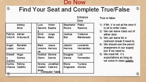 Do Now Find Your Seat and Complete TrueFalse