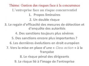 Thme Gestion des risques face la concurrence Lentreprise