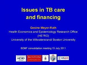 Issues in TB care and financing Gesine MeyerRath