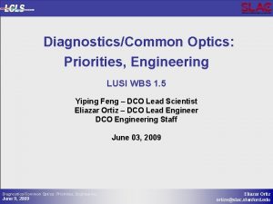 DiagnosticsCommon Optics Priorities Engineering LUSI WBS 1 5