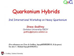 Quarkonium Hybrids 2 nd International Workshop on Heavy