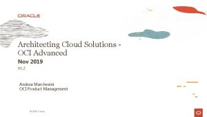 Architecting Cloud Solutions OCI Advanced Nov 2019 V