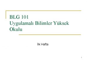 BLG 101 Uygulamal Bilimler Yksek Okulu lk Hafta