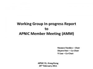 Working Group Inprogress Report to APNIC Member Meeting