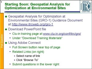 1 Starting Soon Geospatial Analysis for Optimization at