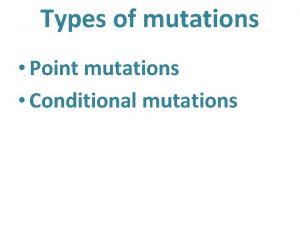 Types of mutations Point mutations Conditional mutations Point