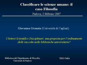 Classificare le scienze umane il caso Filosofia Padova