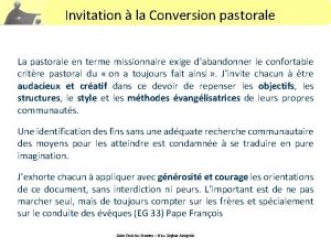 Invitation la Conversion pastorale La pastorale en terme