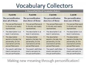 Vocabulary Collectors 1 Personified Word Vocabulary Rubric 4