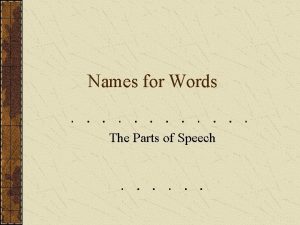 Names for Words The Parts of Speech Names