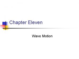 Chapter Eleven Wave Motion Wave Motion n n