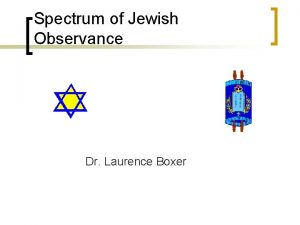 Spectrum of Jewish Observance Dr Laurence Boxer A