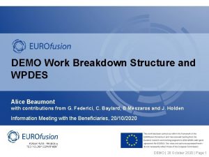 DEMO Work Breakdown Structure and WPDES Alice Beaumont