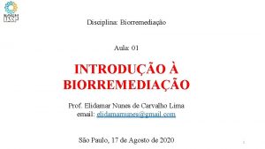 Disciplina Biorremediao Aula 01 INTRODUO BIORREMEDIAO Prof Elidamar