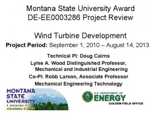 Montana State University Award DEEE 0003286 Project Review