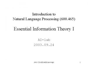 Introduction to Natural Language Processing 600 465 Essential