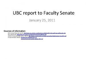 UBC report to Faculty Senate January 25 2011
