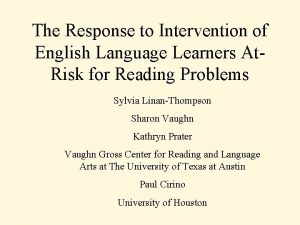 The Response to Intervention of English Language Learners
