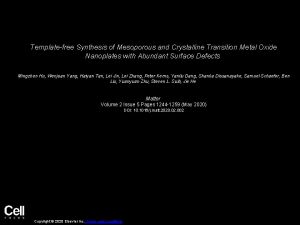 Templatefree Synthesis of Mesoporous and Crystalline Transition Metal