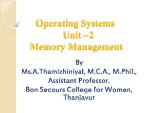 Operating Systems Unit 2 Memory Management MEMORY MANAGEMENT