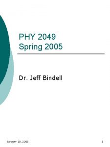 PHY 2049 Spring 2005 Dr Jeff Bindell January