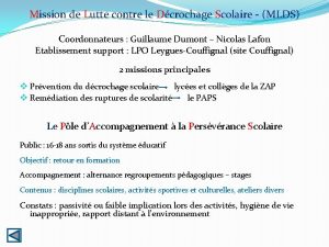 Mission de Lutte contre le Dcrochage Scolaire MLDS