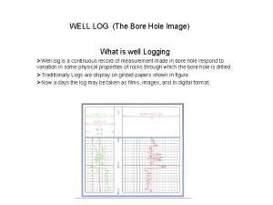 WELL LOG The Bore Hole Image What is