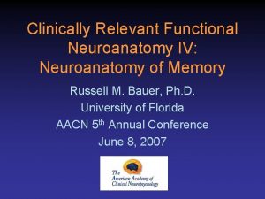 Clinically Relevant Functional Neuroanatomy IV Neuroanatomy of Memory