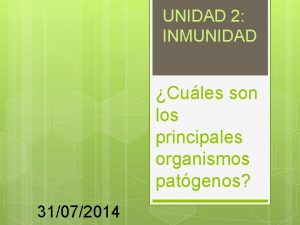 UNIDAD 2 INMUNIDAD Cules son los principales organismos