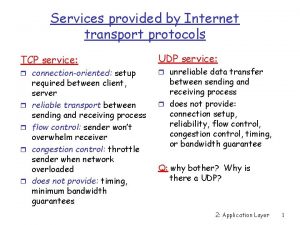 Services provided by Internet transport protocols TCP service