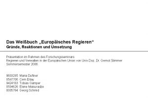 Das Weibuch Europisches Regieren Grnde Reaktionen und Umsetzung