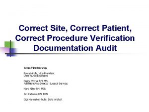 Correct Site Correct Patient Correct Procedure Verification Documentation