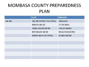 MOMBASA COUNTY PREPAREDNESS PLAN LIKONI GOK PRIVATE LIKONI