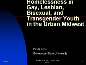 Homelessness in Gay Lesbian Bisexual and Transgender Youth