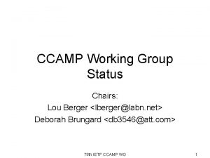 CCAMP Working Group Status Chairs Lou Berger lbergerlabn