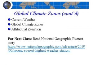Global Climate Zones contd Current Weather Global Climate