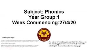 Subject Phonics Year Group 1 Week Commencing 27420