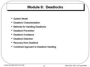 Module 8 Deadlocks System Model Deadlock Characterization Methods