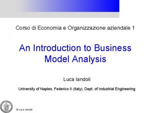 Corso di Economia e Organizzazione aziendale 1 An