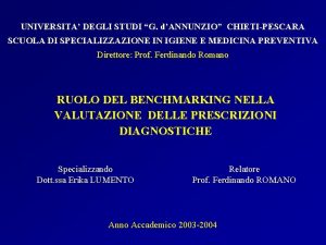 UNIVERSITA DEGLI STUDI G dANNUNZIO CHIETIPESCARA SCUOLA DI