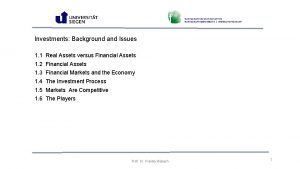 Investments Background and Issues 1 1 Real Assets