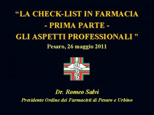 LA CHECKLIST IN FARMACIA PRIMA PARTE GLI ASPETTI