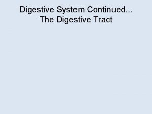 Digestive System Continued The Digestive Tract Remember Our