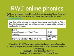 RWI online phonics RWI are streaming Speed Sounds