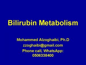 Bilirubin Metabolism Mohammed Alzoghaibi Ph D zzoghaibigmail com