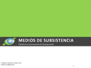 MEDIOS DE SUBSISTENCIA Plataforma Internacional de Recuperacin Traducido