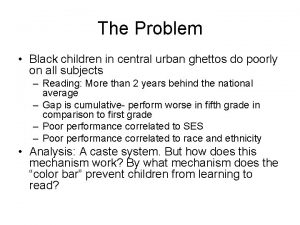 The Problem Black children in central urban ghettos