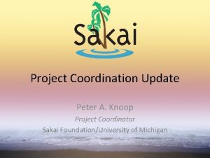 Project Coordination Update Peter A Knoop Project Coordinator