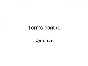 Terms contd Dynamics Dynamics Relative loudness or softness