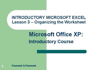 INTRODUCTORY MICROSOFT EXCEL Lesson 3 Organizing the Worksheet